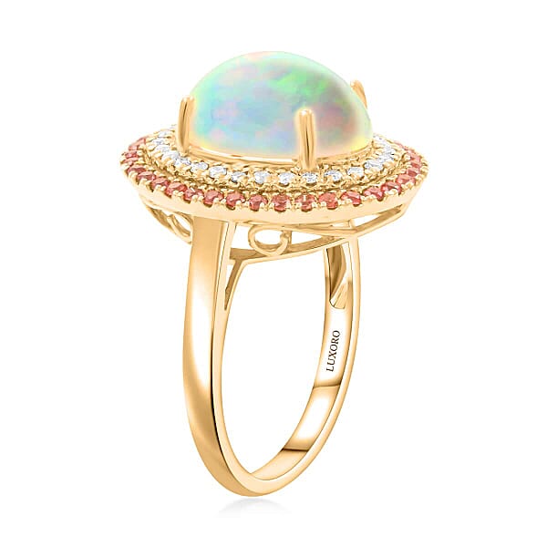 Shop Lc Certified & Appraised Luxoro 14K Yellow Gold AAA Ethiopian Welo Opal Songea Sapphire And G-H I2 Diamond Ring 6.20 Grams 4.50 Ctw