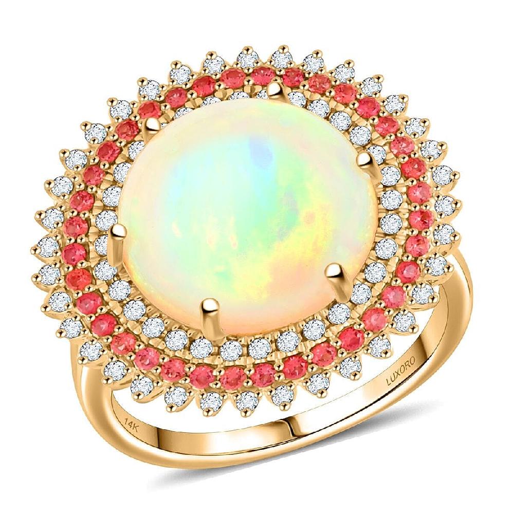 shop lc Certified & Appraised Luxoro 14K Yellow Gold AAA Ethiopian Welo Opal Padparadscha Sapphire and Diamond (G-H I2) (0.56 cts) Ring (6.54 g) 6.25 ctw