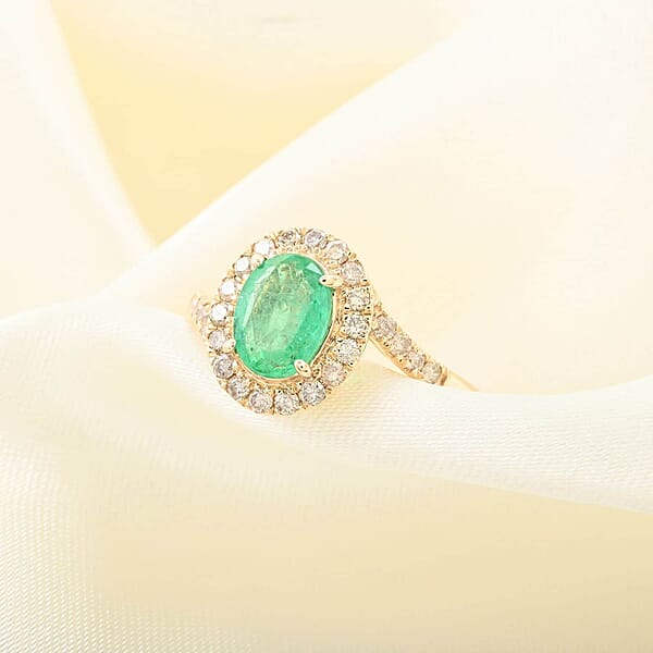 Shop Lc Certified & Appraised Luxoro 14K Yellow Gold AAA Ethiopian Emerald And I2 Diamond Ring 1.60 Ctw