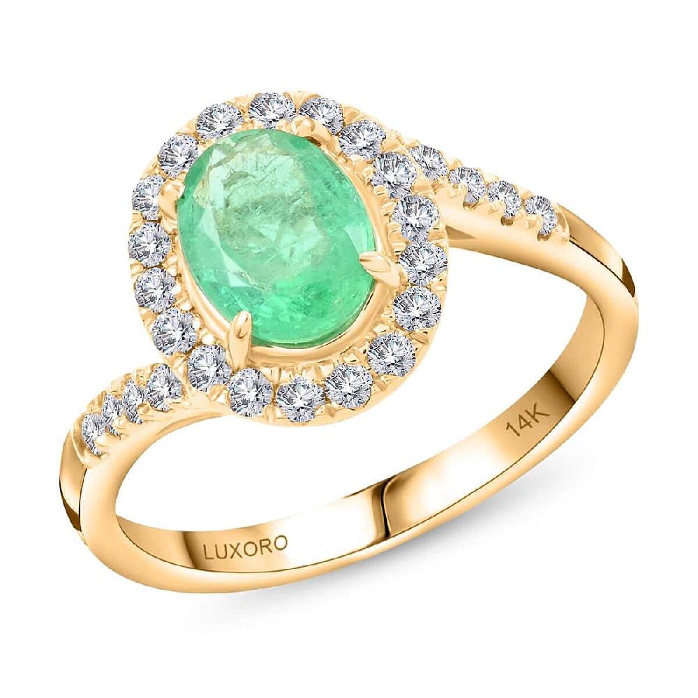 shop lc Certified & Appraised Luxoro 14K Yellow Gold AAA Ethiopian Emerald and I2 Diamond Ring 1.60 ctw