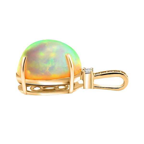 Shop Lc Certified & Appraised Luxoro 14K Yellow Gold AAA Ethiopian Welo Opal And G-H I2 Diamond Pendant Without Chain 7.15 Ctw