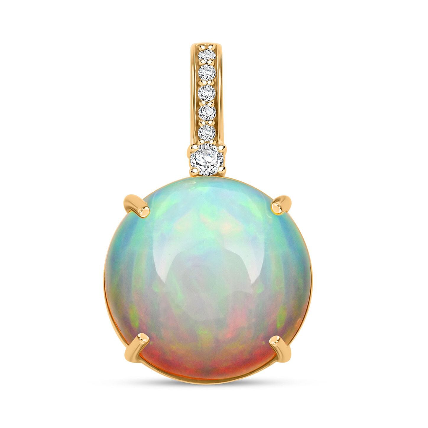 shop lc Certified & Appraised Luxoro 14K Yellow Gold AAA Ethiopian Welo Opal and G-H I2 Diamond Pendant without Chain 7.15 ctw