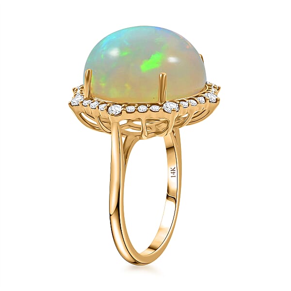 Shop Lc Certified & Appraised Luxoro 14K Yellow Gold AAA Ethiopian Welo Opal And Diamond Ring 4.60 Grams 11.60 Ctw
