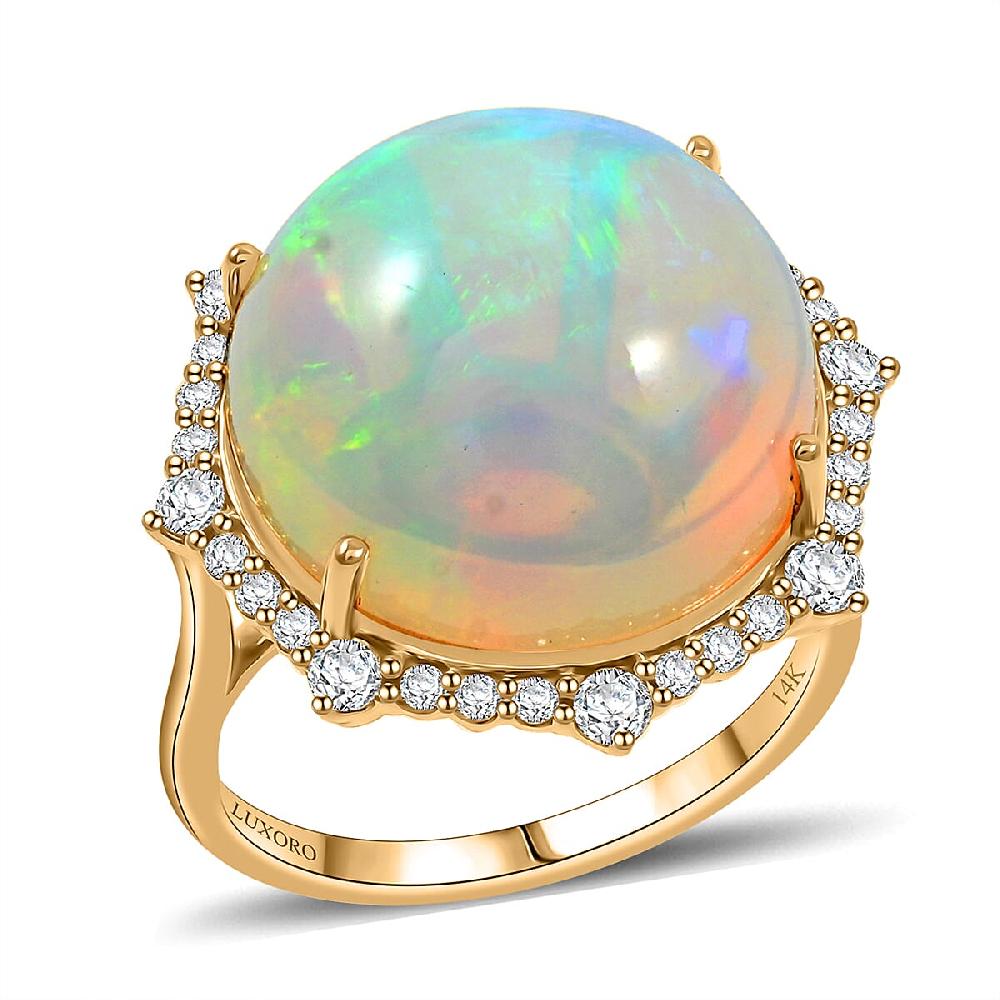 shop lc Certified & Appraised Luxoro 14K Yellow Gold AAA Ethiopian Welo Opal and Diamond Ring 4.60 Grams 11.60 ctw
