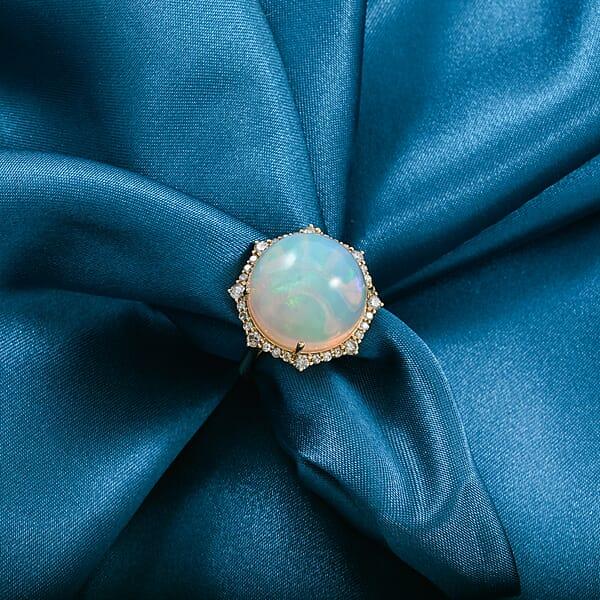 Shop Lc Certified & Appraised Luxoro 14K Yellow Gold AAA Ethiopian Welo Opal And Diamond Ring 4.60 Grams 11.60 Ctw