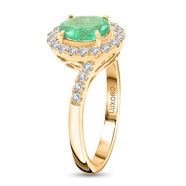 Shop Lc Certified & Appraised Luxoro 14K Yellow Gold AAA Ethiopian Emerald Diamond (I2) (0.40 Cts) Bypass Halo Ring 1.60 Ctw