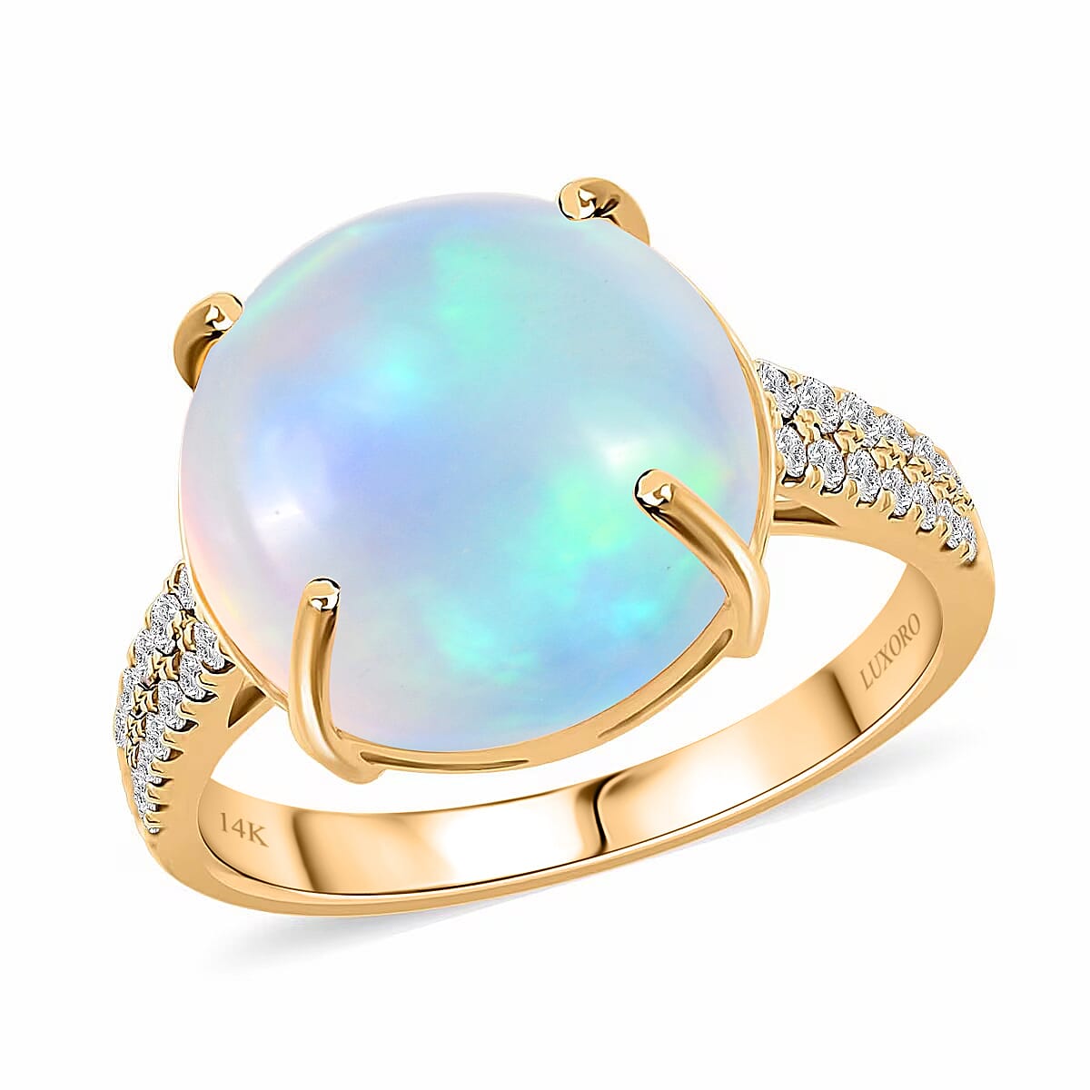 shop lc Certified & Appraised Luxoro 14K Yellow Gold AAA Ethiopian Welo Opal and G-H I2 White Diamond Ring 6.10 ctw