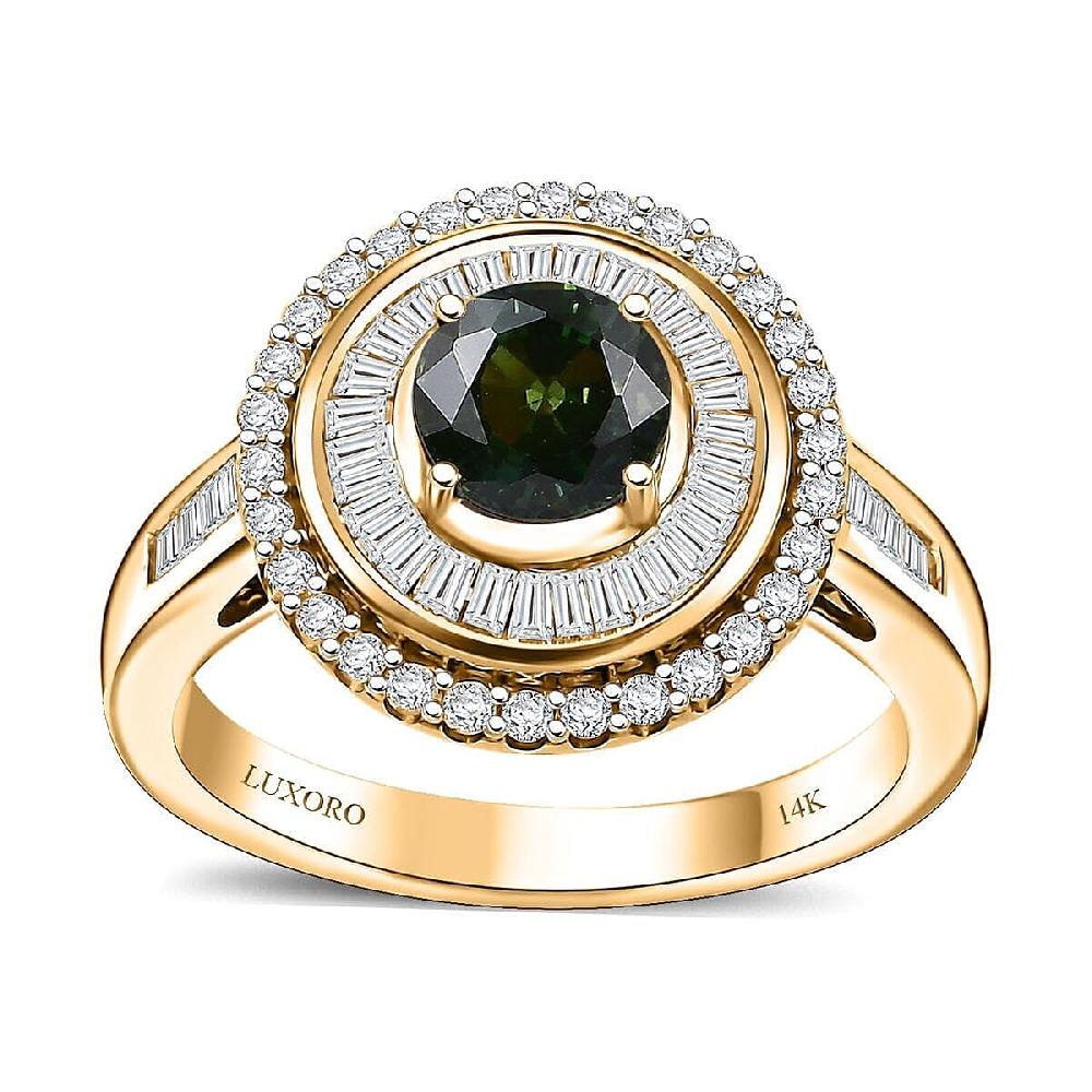 shop lc Certified & Appraised Luxoro 14K Yellow Gold AAA Green Sapphire Diamond (I2) (0.68 cts) Ring (5.15 g) 1.97 ctw