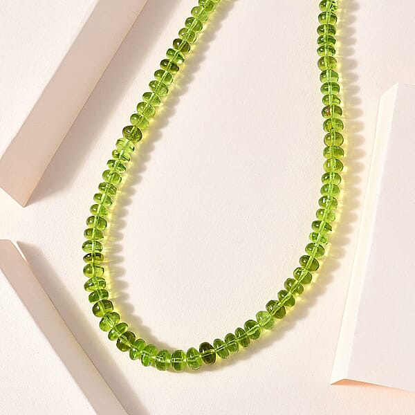 Shop Lc Certified & Appraised Luxoro 14K Yellow Gold AAA Hebei Peridot Beaded Graduated Necklace 18-20 Inches 140.00 Ctw