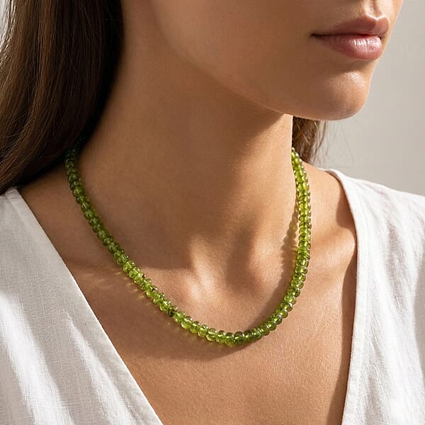 Shop Lc Certified & Appraised Luxoro 14K Yellow Gold AAA Hebei Peridot Beaded Graduated Necklace 18-20 Inches 140.00 Ctw
