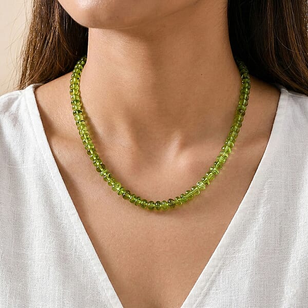 Shop Lc Certified & Appraised Luxoro 14K Yellow Gold AAA Hebei Peridot Beaded Graduated Necklace 18-20 Inches 140.00 Ctw
