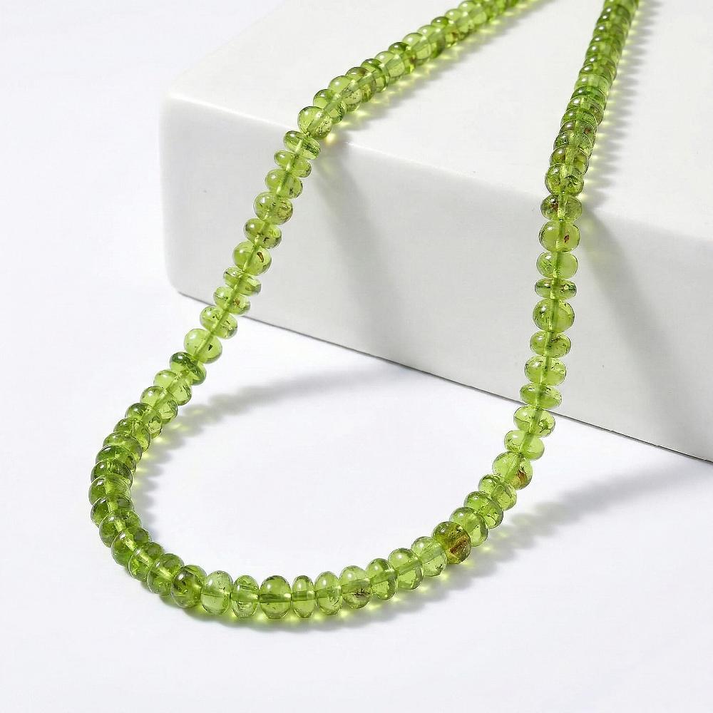 shop lc Certified & Appraised Luxoro 14K Yellow Gold AAA Hebei Peridot Beaded Graduated Necklace 18-20 Inches 140.00 ctw