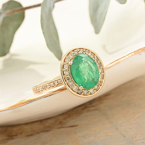 Shop Lc Certified & Appraised Luxoro 14K Yellow Gold AAA Kagem Zambian Emerald And G-H I2 Diamond Ring 4.10 Grams 2.25 Ctw