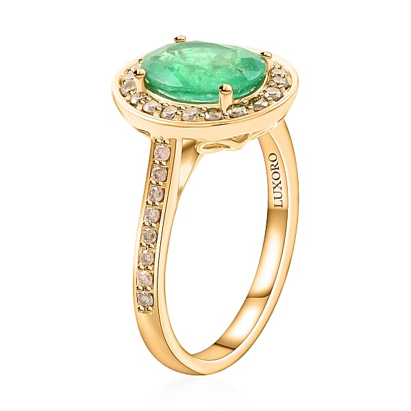 Shop Lc Certified & Appraised Luxoro 14K Yellow Gold AAA Kagem Zambian Emerald And G-H I2 Diamond Ring 4.10 Grams 2.25 Ctw