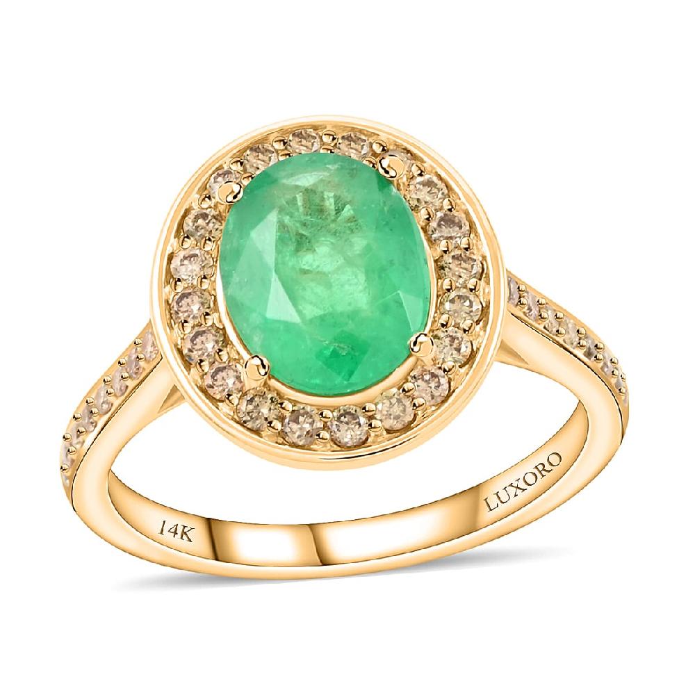 shop lc Certified & Appraised Luxoro 14K Yellow Gold AAA Kagem Zambian Emerald and G-H I2 Diamond Ring 4.10 Grams 2.25 ctw