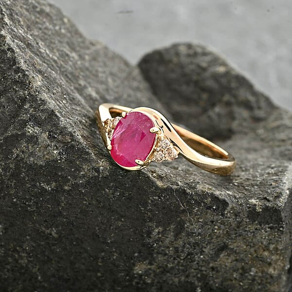 Shop Lc Certified & Appraised Luxoro 14K Yellow Gold AAA Montepuez Ruby And G-H I2 Diamond Ring 4.15 Grams 1.65 Ctw