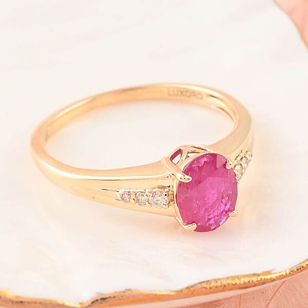 Shop Lc Certified & Appraised Luxoro 14K Yellow Gold AAA Montepuez Ruby And G-H I2 Diamond Ring 1.40 Ctw