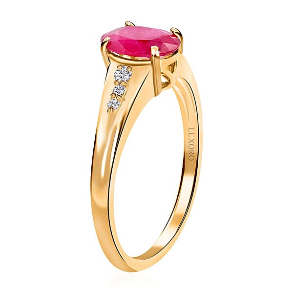 Shop Lc Certified & Appraised Luxoro 14K Yellow Gold AAA Montepuez Ruby And G-H I2 Diamond Ring 1.40 Ctw