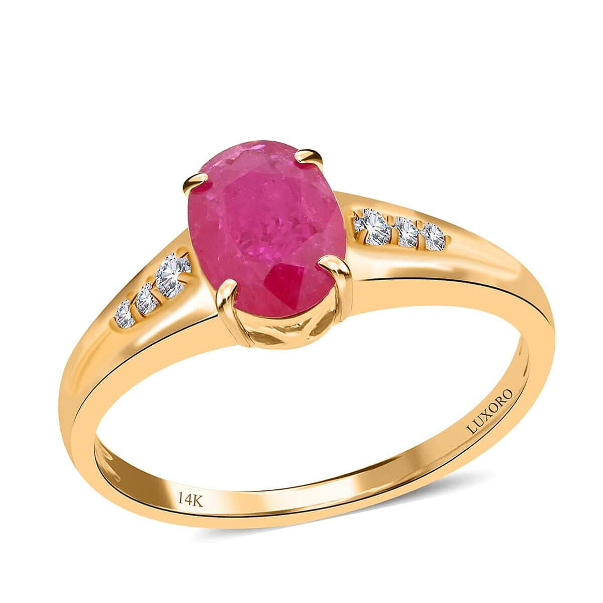 shop lc Certified & Appraised Luxoro 14K Yellow Gold AAA Montepuez Ruby and G-H I2 Diamond Ring 1.40 ctw