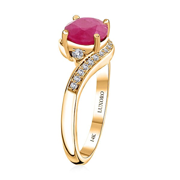 Shop Lc Certified & Appraised Luxoro 14K Yellow Gold AAA Montepuez Ruby And I2 Diamond Ring 1.80 Ctw