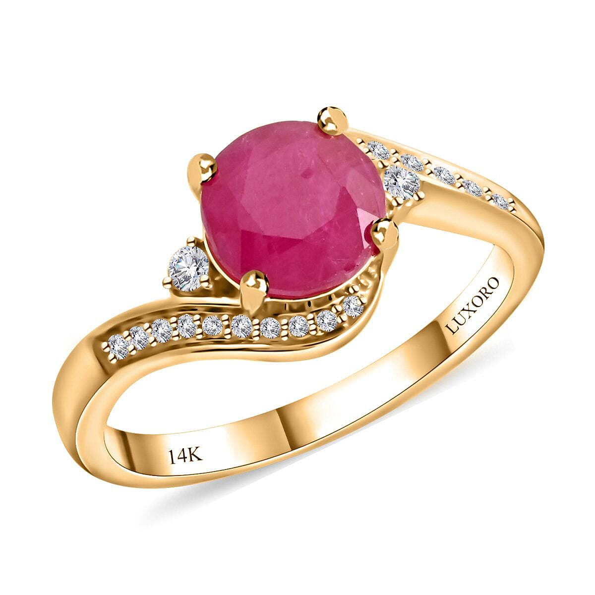 shop lc Certified & Appraised Luxoro 14K Yellow Gold AAA Montepuez Ruby and I2 Diamond Ring 1.80 ctw