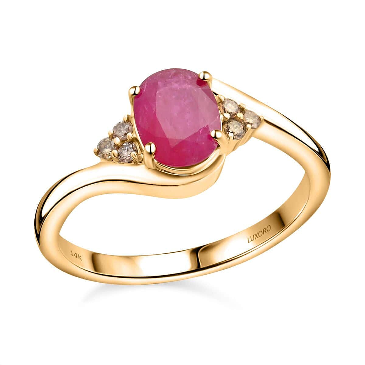shop lc Certified & Appraised Luxoro 14K Yellow Gold AAA Montepuez Ruby and G-H I2 Diamond Ring 4.15 Grams 1.65 ctw