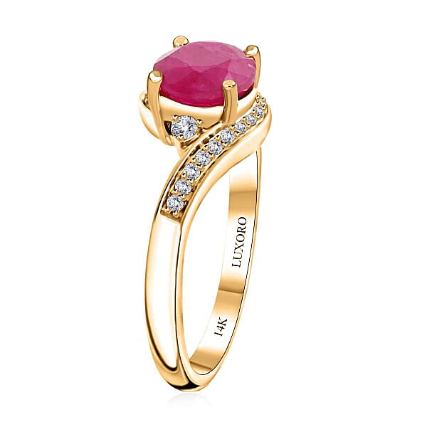 Shop Lc Certified & Appraised Luxoro 14K Yellow Gold AAA Mozambique Ruby And I2 Diamond Ring 1.80 Ctw