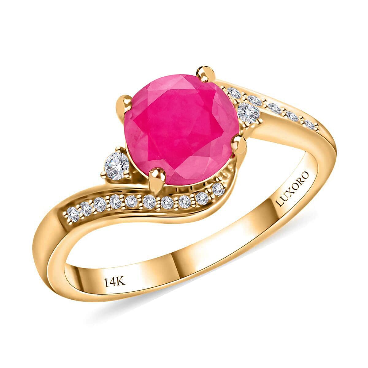 shop lc Certified & Appraised Luxoro 14K Yellow Gold AAA Mozambique Ruby and I2 Diamond Ring 1.80 ctw