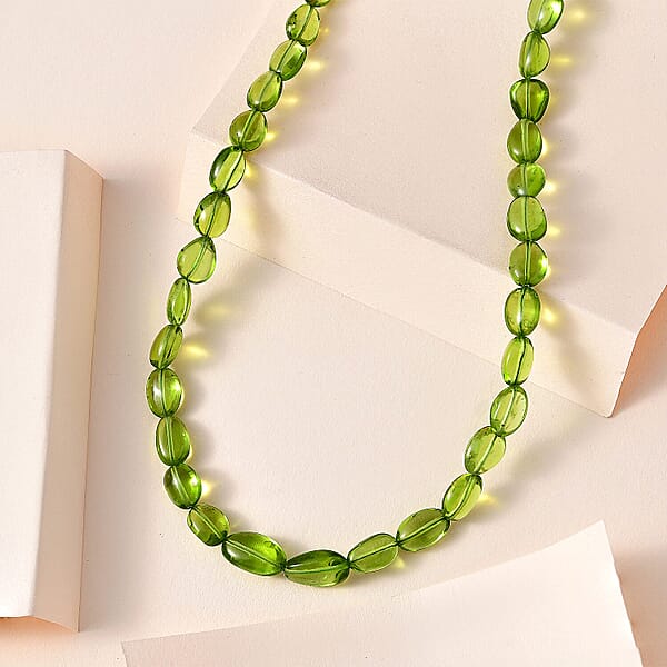 Shop Lc Certified & Appraised Luxoro 14K Yellow Gold AAA Peridot Beaded Graduated Necklace 18 Inches With 2 Inch Extender 130.00 Ctw