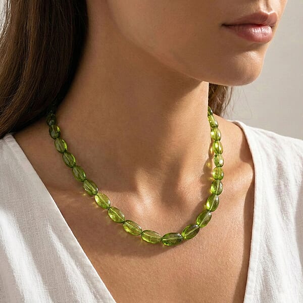 Shop Lc Certified & Appraised Luxoro 14K Yellow Gold AAA Peridot Beaded Graduated Necklace 18 Inches With 2 Inch Extender 130.00 Ctw