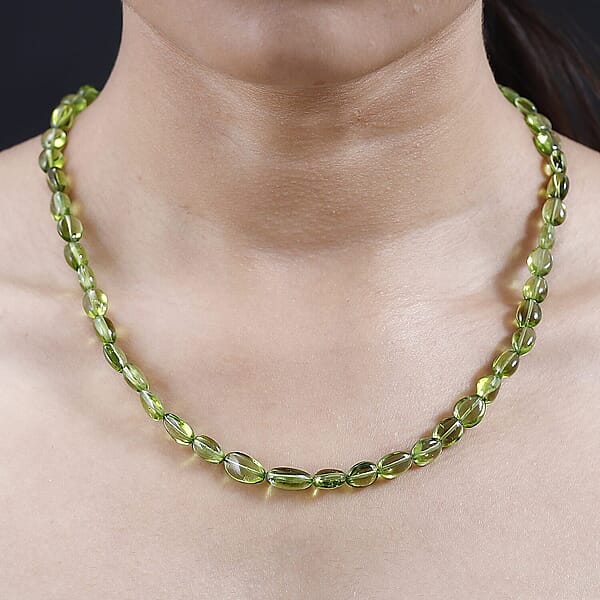 Shop Lc Certified & Appraised Luxoro 14K Yellow Gold AAA Peridot Beaded Graduated Necklace 18 Inches With 2 Inch Extender 130.00 Ctw