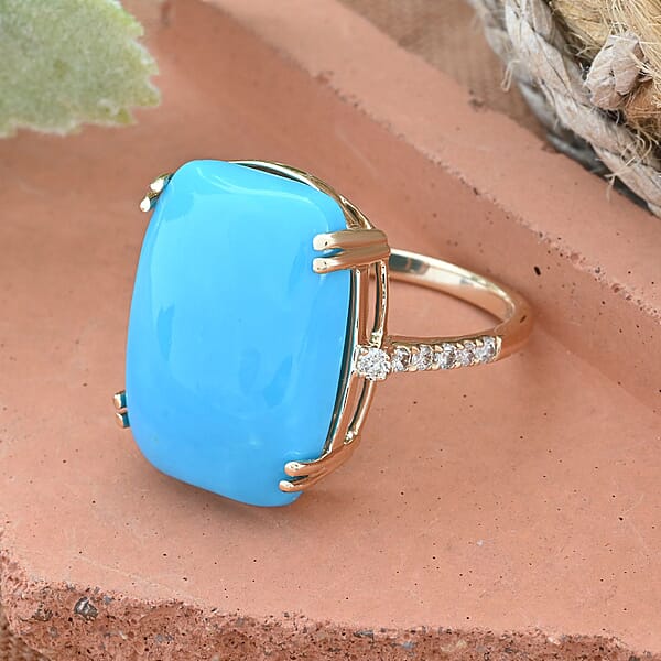 Shop Lc Certified & Appraised Luxoro 14K Yellow Gold AAA Sleeping Beauty Turquoise And G-H I2 Diamond Ring 11.00 Ctw