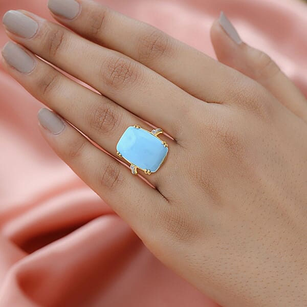 Shop Lc Certified & Appraised Luxoro 14K Yellow Gold AAA Sleeping Beauty Turquoise And G-H I2 Diamond Ring 11.00 Ctw