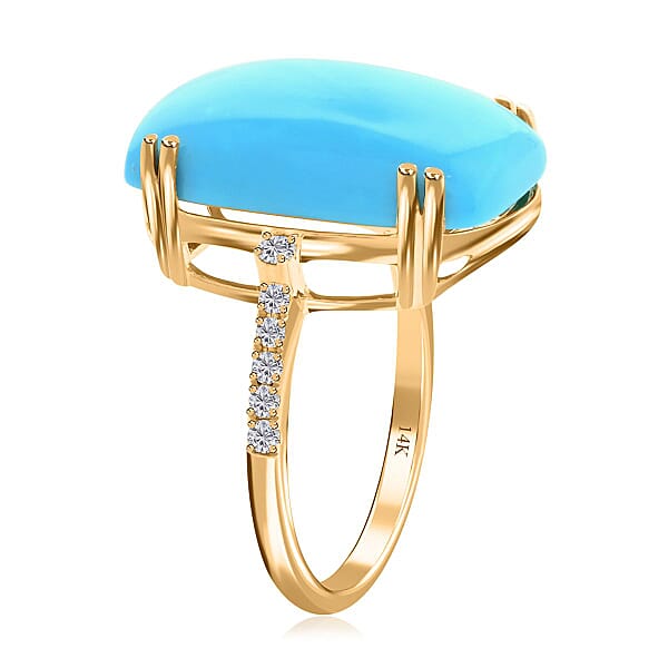 Shop Lc Certified & Appraised Luxoro 14K Yellow Gold AAA Sleeping Beauty Turquoise And G-H I2 Diamond Ring 11.00 Ctw
