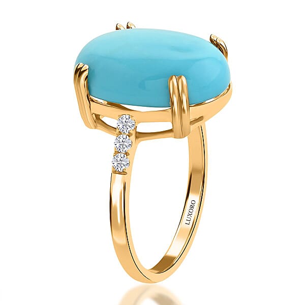 Shop Lc Certified & Appraised Luxoro 14K Yellow Gold AAA Sleeping Beauty Turquoise And G-H I2 Diamond Ring 8.00 Ctw