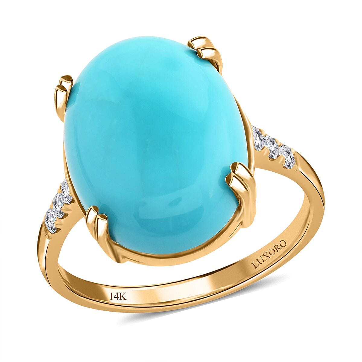 shop lc Certified & Appraised Luxoro 14K Yellow Gold AAA Sleeping Beauty Turquoise and G-H I2 Diamond Ring 8.00 ctw