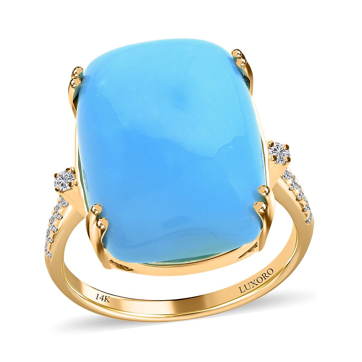 shop lc Certified & Appraised Luxoro 14K Yellow Gold AAA Sleeping Beauty Turquoise and G-H I2 Diamond Ring 11.00 ctw