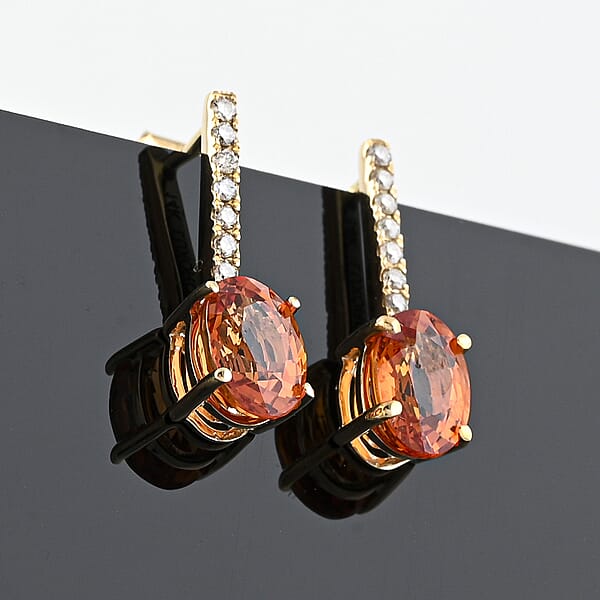 Shop Lc Certified & Appraised Luxoro 14K Yellow Gold AAA Songea Sapphire And I2 Diamond Earrings 2.15 Ctw