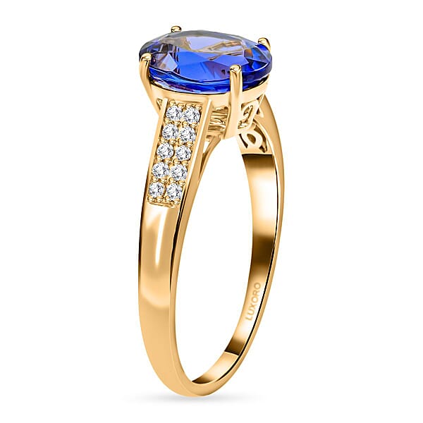 Shop Lc Certified & Appraised Luxoro 14K Yellow Gold AAA Tanzanite And G-H I2 Diamond Ring 3.00 Ctw