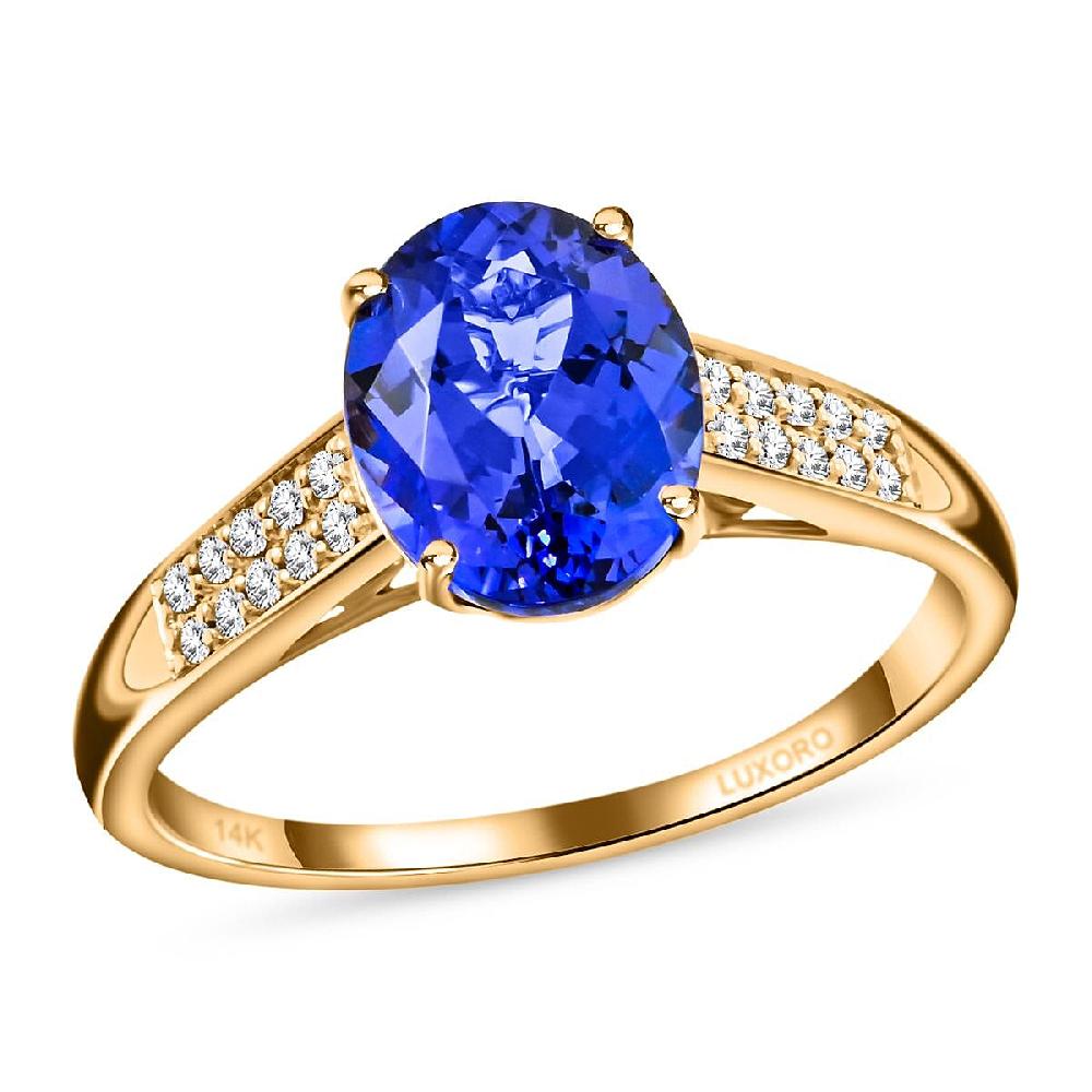 shop lc Certified & Appraised Luxoro 14K Yellow Gold AAA Tanzanite and G-H I2 Diamond Ring 3.00 ctw