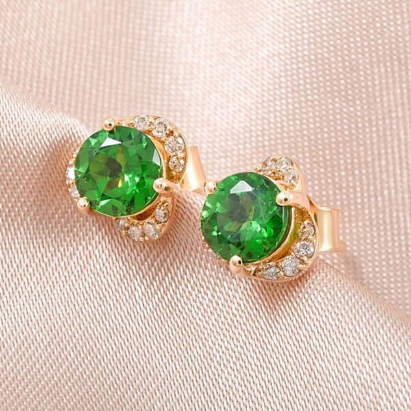 Shop Lc Certified & Appraised Luxoro 14K Yellow Gold AAA Tsavorite Garnet And I2 Diamond Earrings 1.30 Ctw