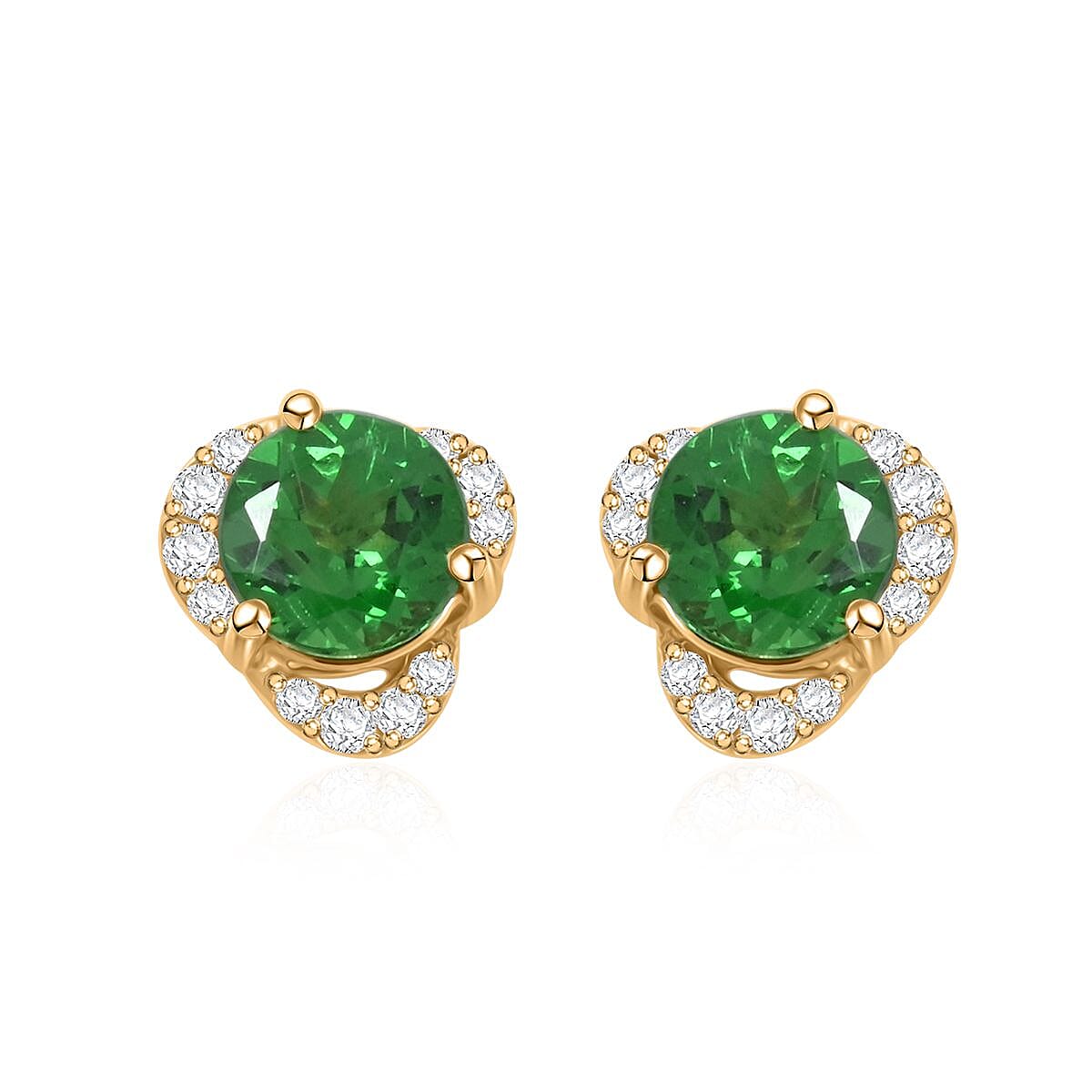 shop lc Certified & Appraised Luxoro 14K Yellow Gold AAA Tsavorite Garnet and I2 Diamond Earrings 1.30 ctw