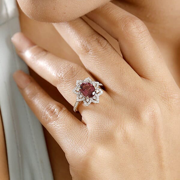 Shop Lc Certified & Appraised Luxoro 14K Yellow Gold AAAA Akwanga Rubellite Diamond (G-H I2) (0.53 Cts) Floral Ring (4.50 G) 2.73 Ctw