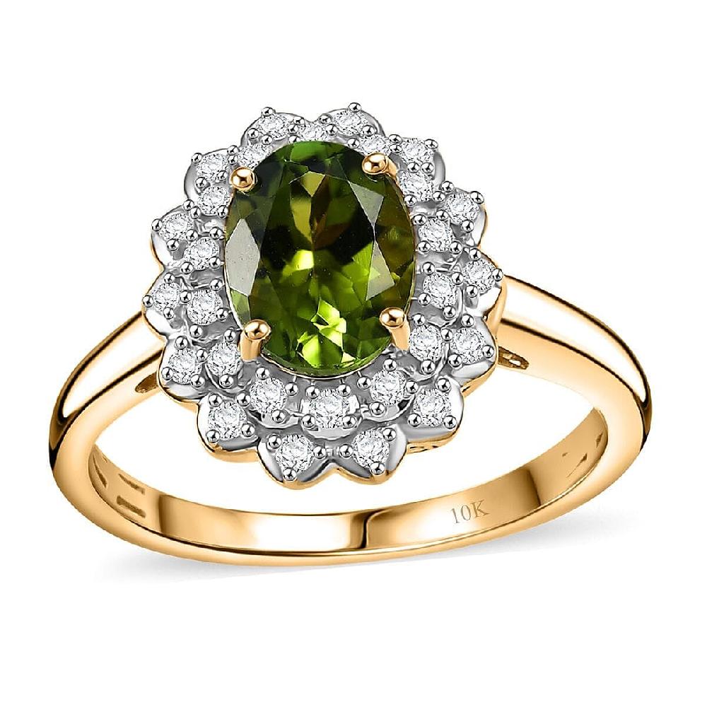 shop lc Certified & Appraised Luxoro AAA Aricanga Tourmaline and G-H I2 Diamond 1.42 ctw Ring in 10K Yellow Gold