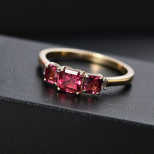 Shop Lc Certified & Appraised Luxoro AAA Asscher Cut Ouro Fino Rubellite And I2 Diamond 1.50 Ctw Ring In 10K Yellow Gold