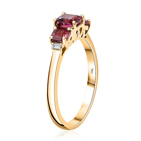 Shop Lc Certified & Appraised Luxoro AAA Asscher Cut Ouro Fino Rubellite And I2 Diamond 1.50 Ctw Ring In 10K Yellow Gold