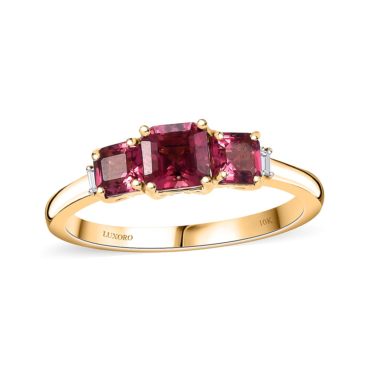 shop lc Certified & Appraised Luxoro AAA Asscher Cut Ouro Fino Rubellite and I2 Diamond 1.50 ctw Ring in 10K Yellow Gold