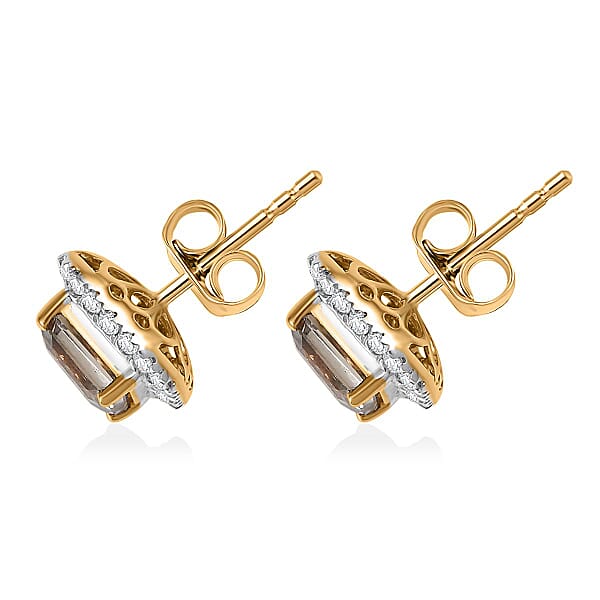 Shop Lc Certified & Appraised Luxoro AAA Asscher Cut Turkizite And G-H I2 Diamond 3.00 Ctw Halo Stud Earrings In 14K Yellow Gold (Del. In 10-15 Days)