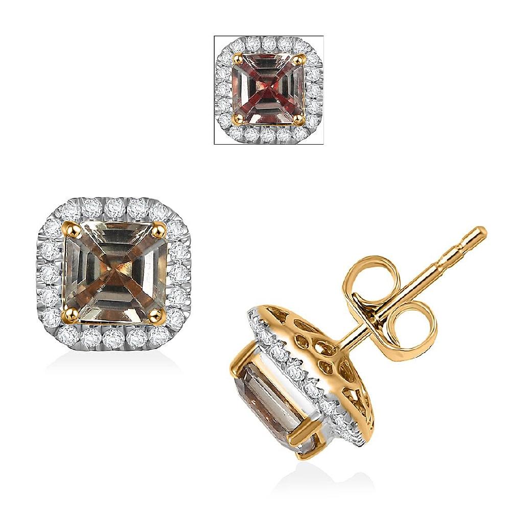 shop lc Certified & Appraised Luxoro AAA Asscher Cut Turkizite and G-H I2 Diamond 3.00 ctw Halo Stud Earrings in 14K Yellow Gold (Del. in 10-15 Days)