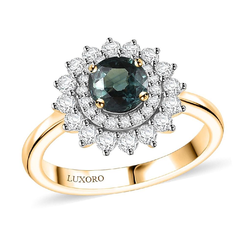 shop lc Certified & Appraised Luxoro AAA Australian Sapphire and G-H I2 Diamond 1.85 ctw Floral Ring in 14K Yellow Gold